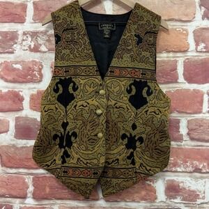 Vintage Express Vest Women's L Multicolor Boho Floral Brocade Button Up Blazer